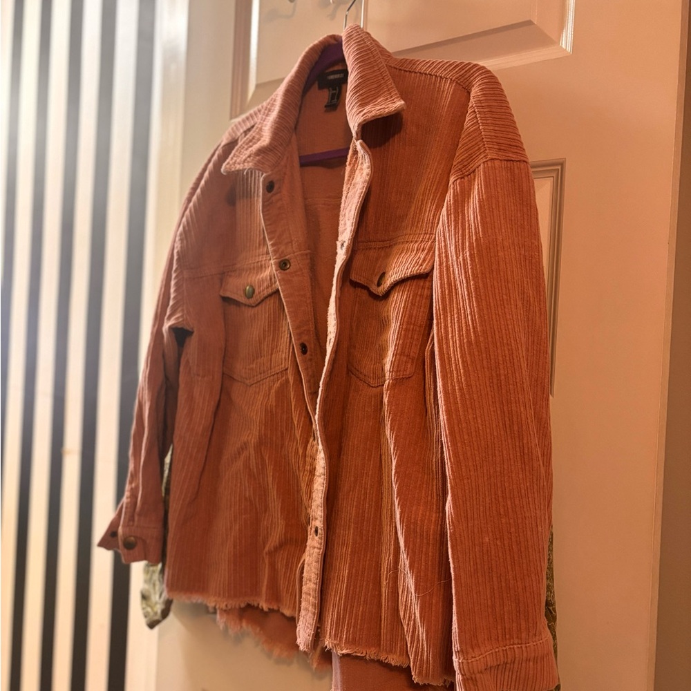 Forever 21 Ribbed Corduroy Jacket in Peach